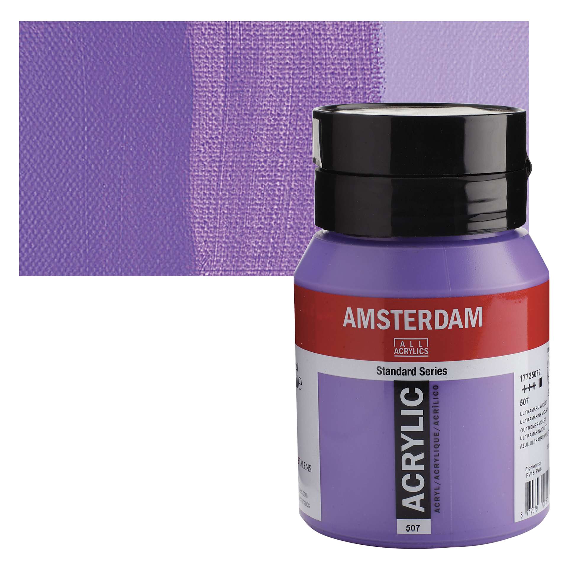 Amsterdam Standard Series Acrylic - Ultramarine Violet, 500 ml bottle and swatch