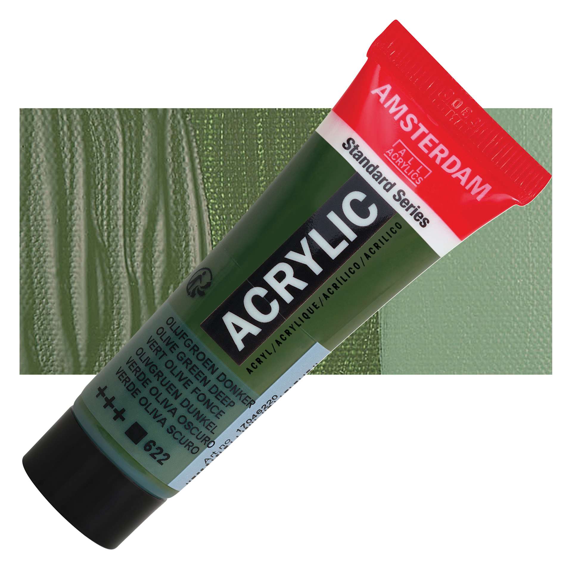 Amsterdam Standard Series Acrylic - Olive Green Deep, 20 ml Tube and swatch