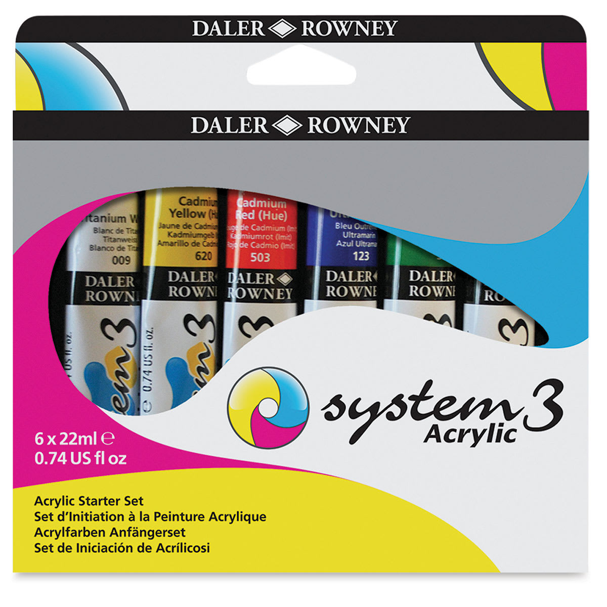 Daler-Rowney System3 Acrylics - Front of package of Starter Set of 6 Colors