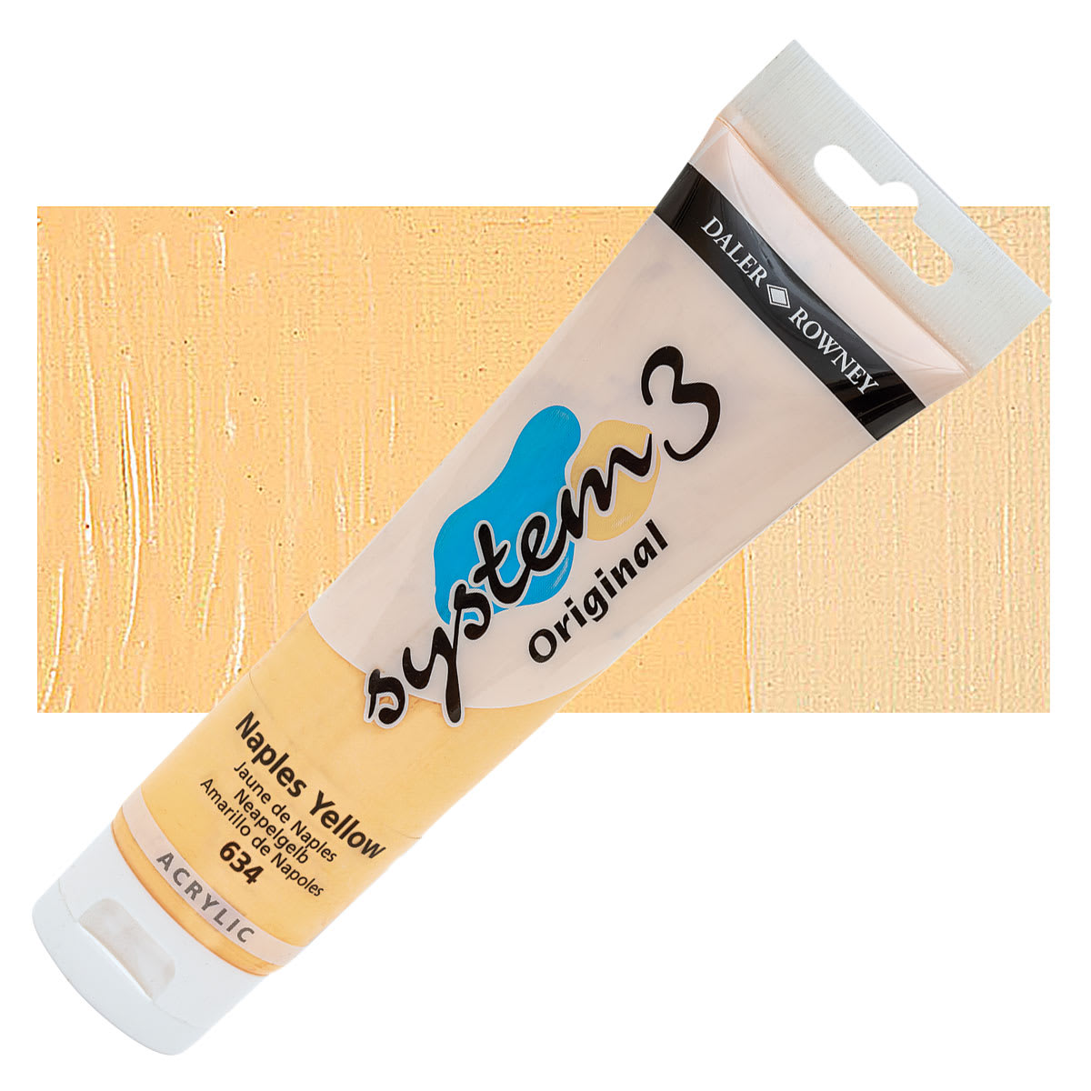 Daler-Rowney System3 Acrylic - Naples Yellow, 150 ml tube and swatch