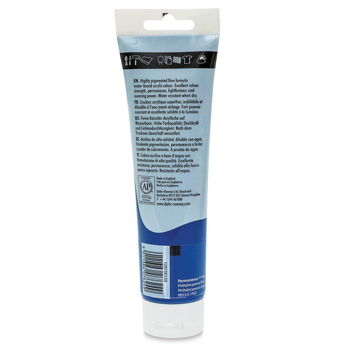 Daler-Rowney System3 Acrylics - Process Cyan, 150 ml tube back Daler-Rowney System3 Acrylics - Process Cyan, 150 ml tube back