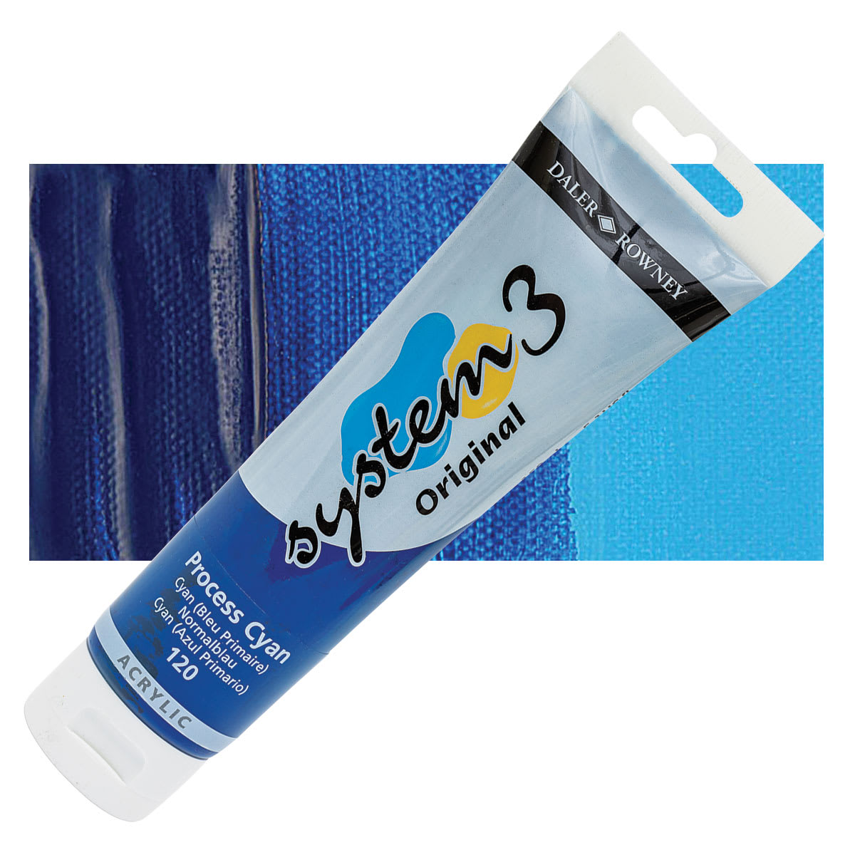 Daler-Rowney System3 Acrylic - Process Cyan, 150 ml tube and swatch