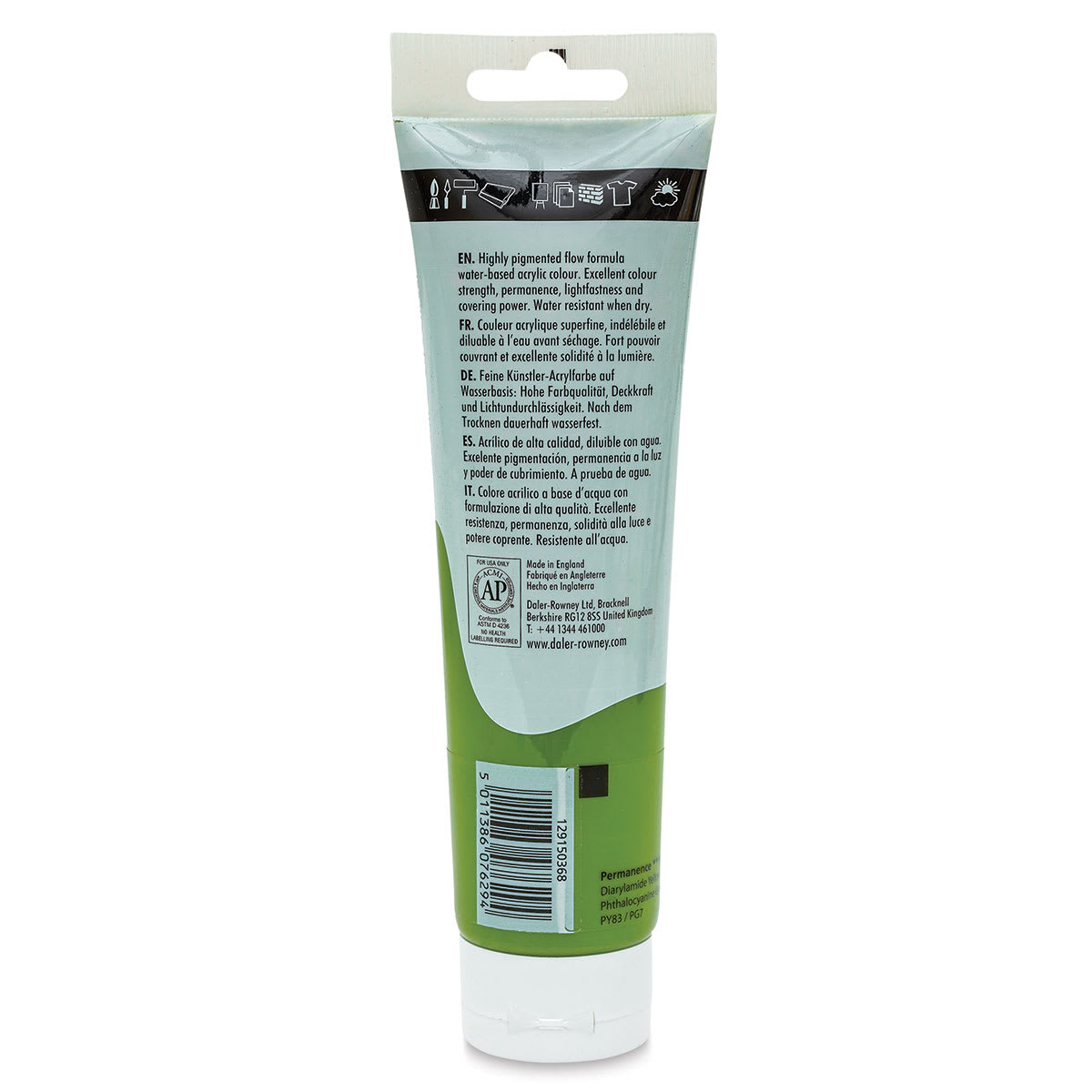 Daler-Rowney System3 Acrylic - Pale Olive Green, 150 ml tube back