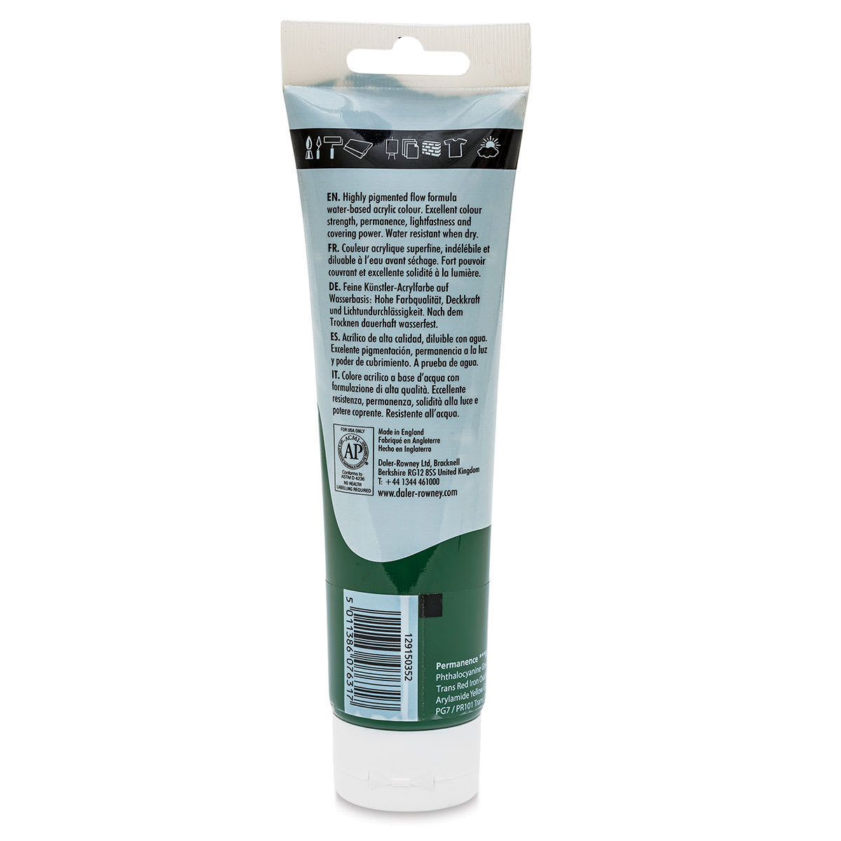 Daler-Rowney System3 Acrylic - Hooker's Green, 150 ml tube back