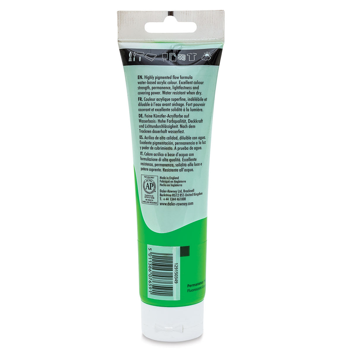 Daler-Rowney System3 Acrylic - Fluorescent Green, 150 ml tube back