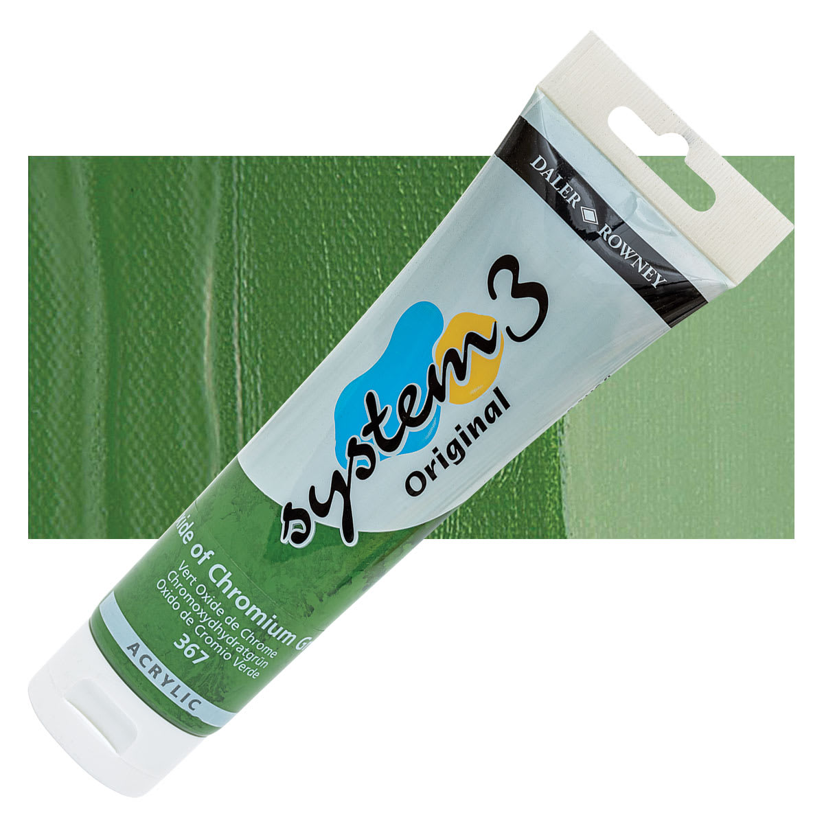 Daler-Rowney System 3 Acrylic - Oxide of Chromium Green, 150 ml tube and swatch
