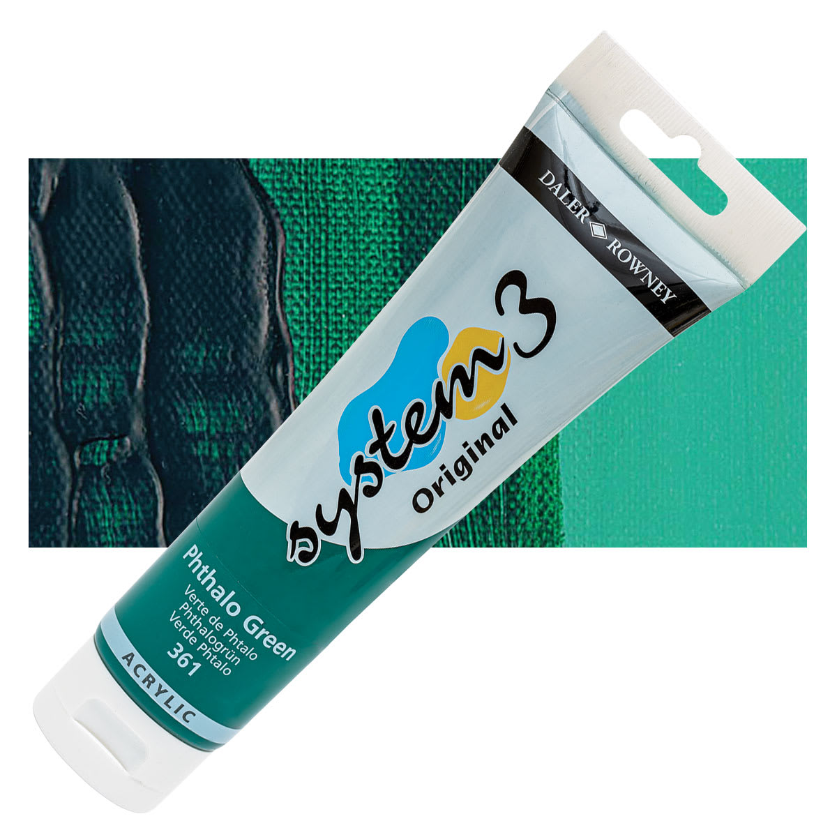 Daler-Rowney System3 Acrylic - Phthalo Green, 150 ml tube and swatch