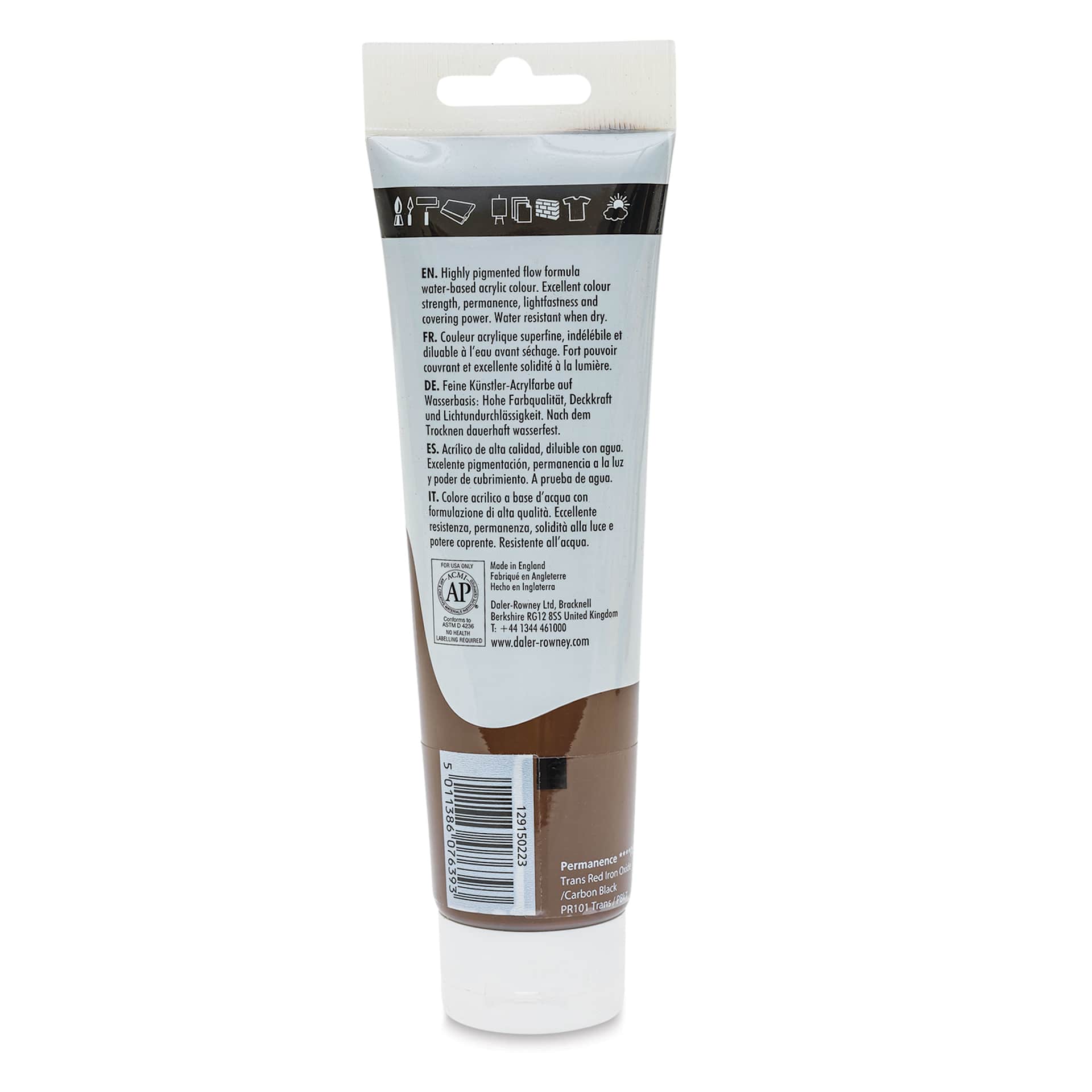 Daler-Rowney System3 Acrylic - Burnt Umber, 150 ml tube back