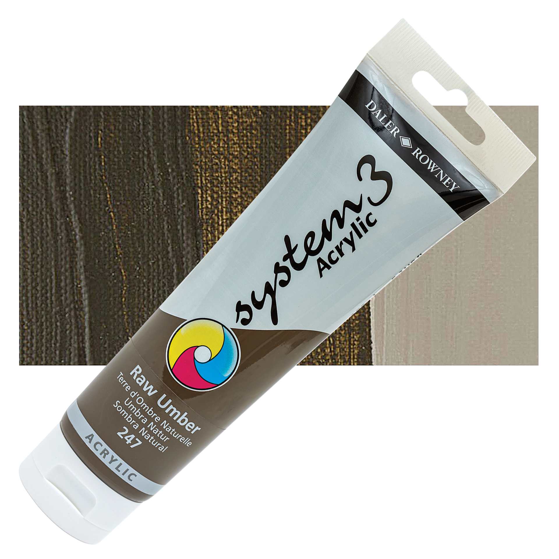 Daler-Rowney System3 Acrylic - Raw Umber, 150 ml tube and swatch