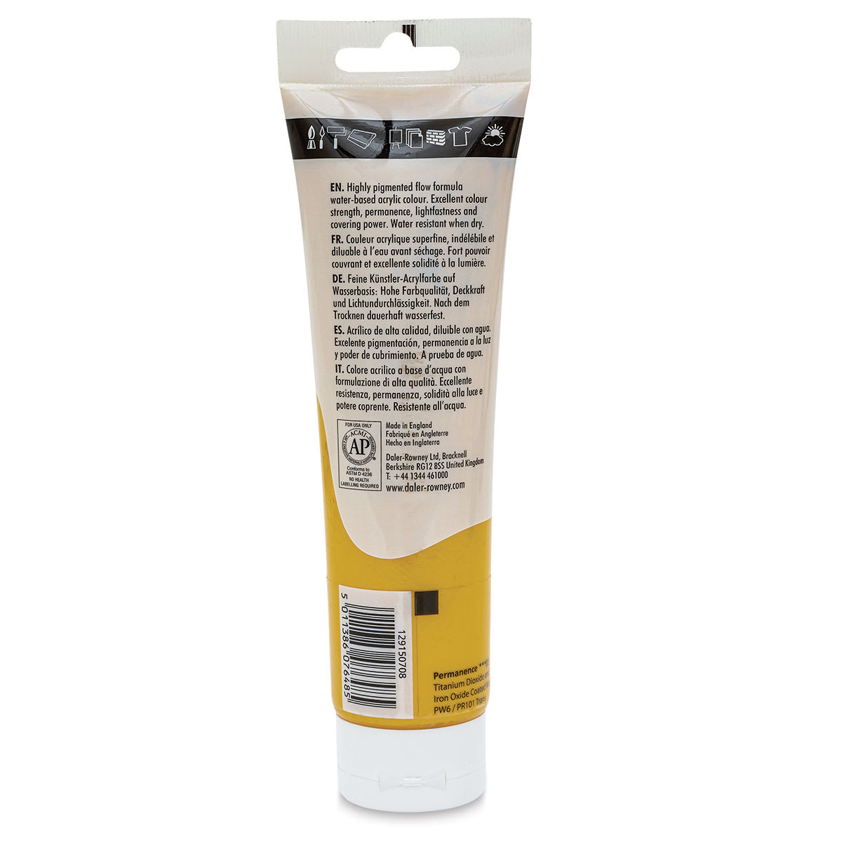 Daler-Rowney System3 Acrylic - Pale Gold Hue, 150 ml tube back