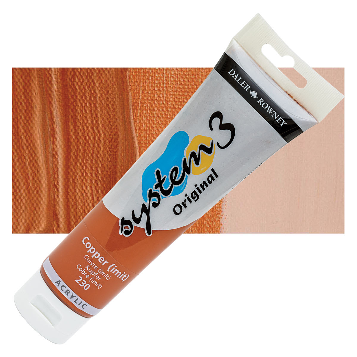 Daler-Rowney System3 Acrylic - Copper Hue, 150 ml tube and swatch