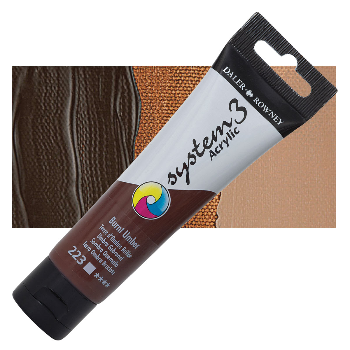 Daler-Rowney System3 Acrylic - Burnt Umber, 59 ml tube and swatch Daler-Rowney System3 Acrylic - Burnt Umber, 59 ml tube and swatch