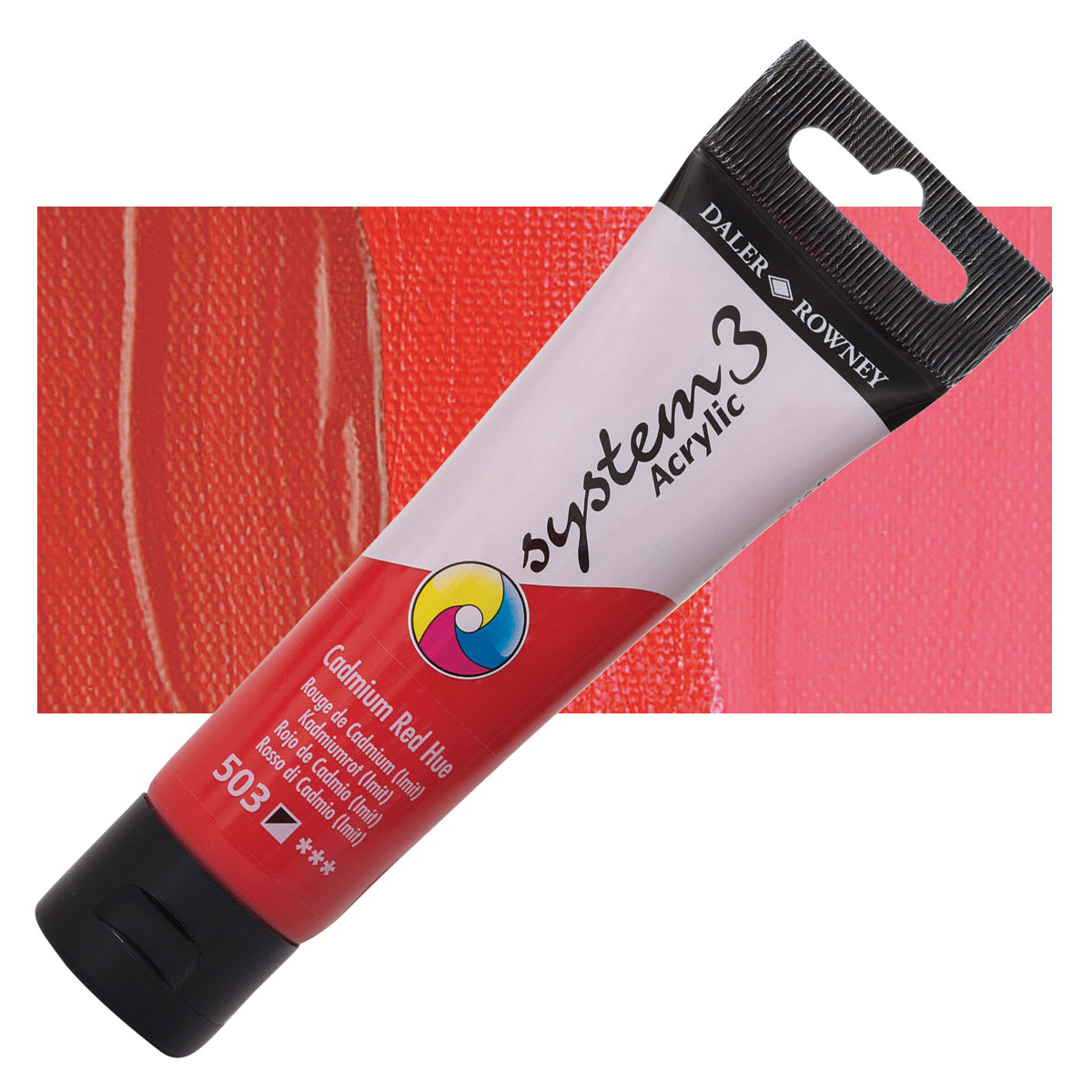 Daler-Rowney System3 Acrylic - Cadmium Red Hue, 59 ml tube and swatch Daler-Rowney System3 Acrylic - Cadmium Red Hue, 59 ml tube and swatch