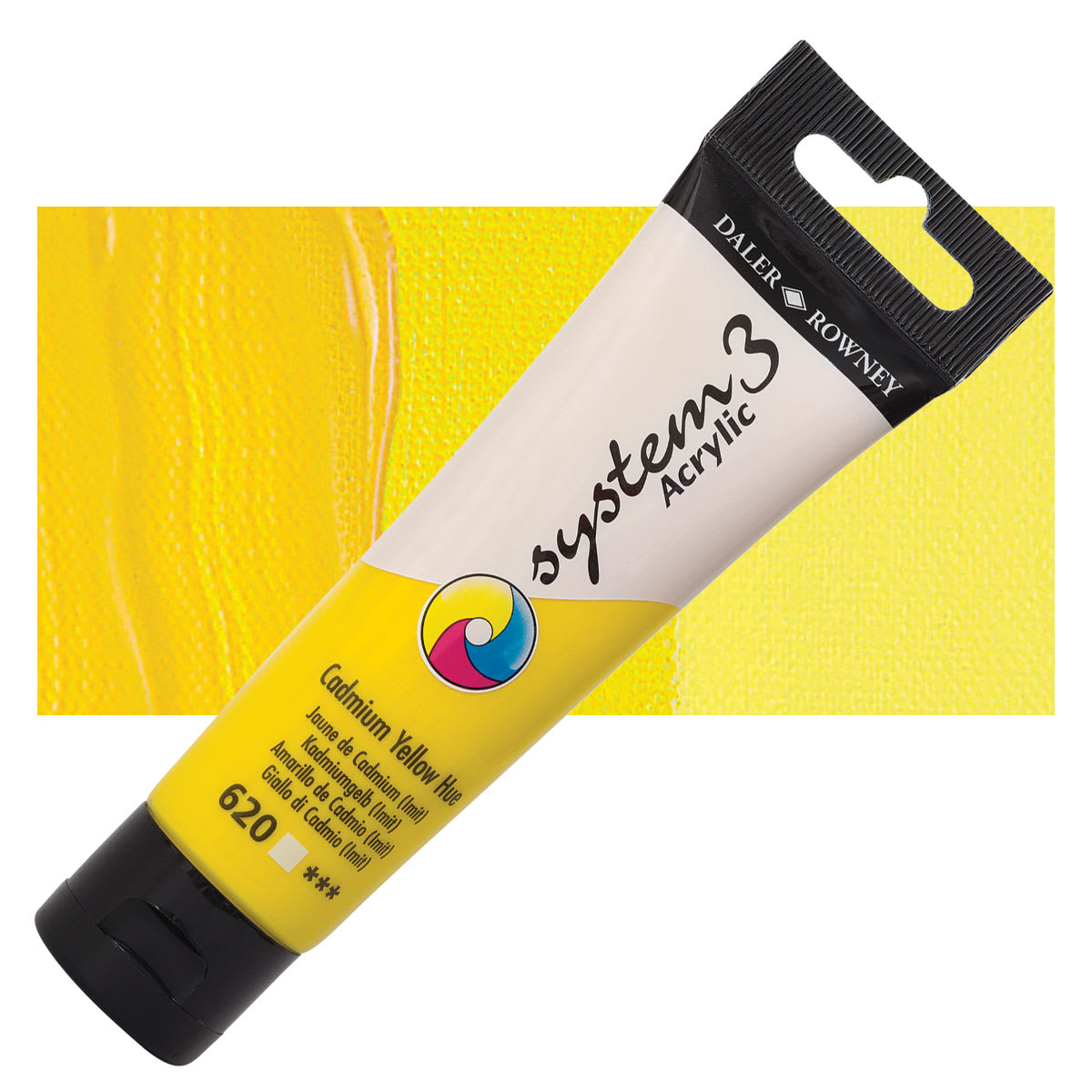 Daler-Rowney System3 Acrylic - Cadmium Yellow Hue, 59 ml tube and swatch