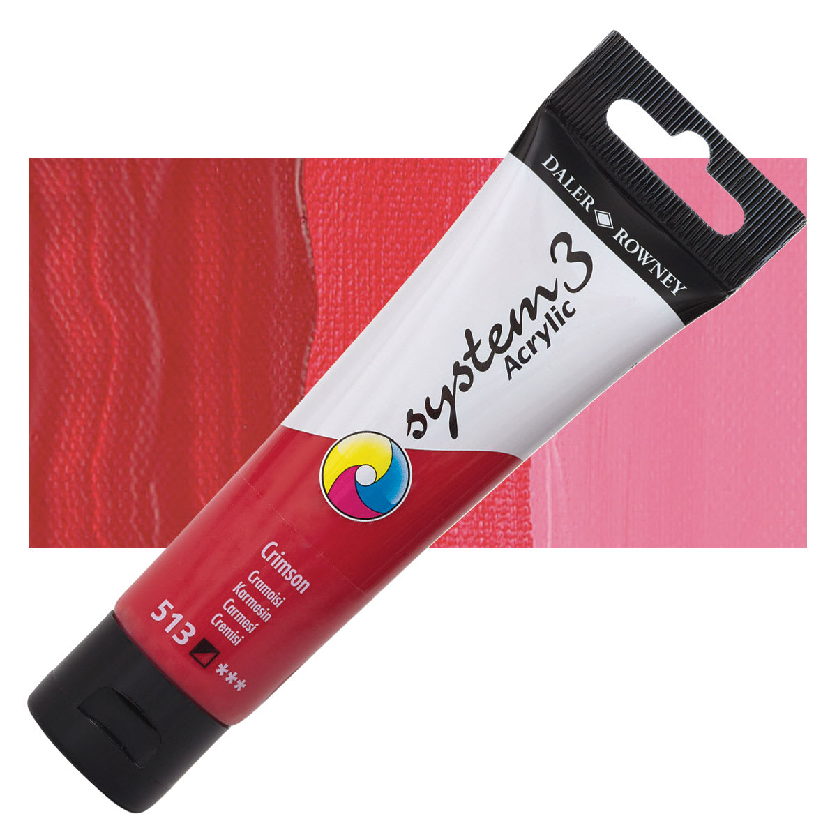 Daler-Rowney System3 Acrylic - Crimson, 59 ml tube and swatch