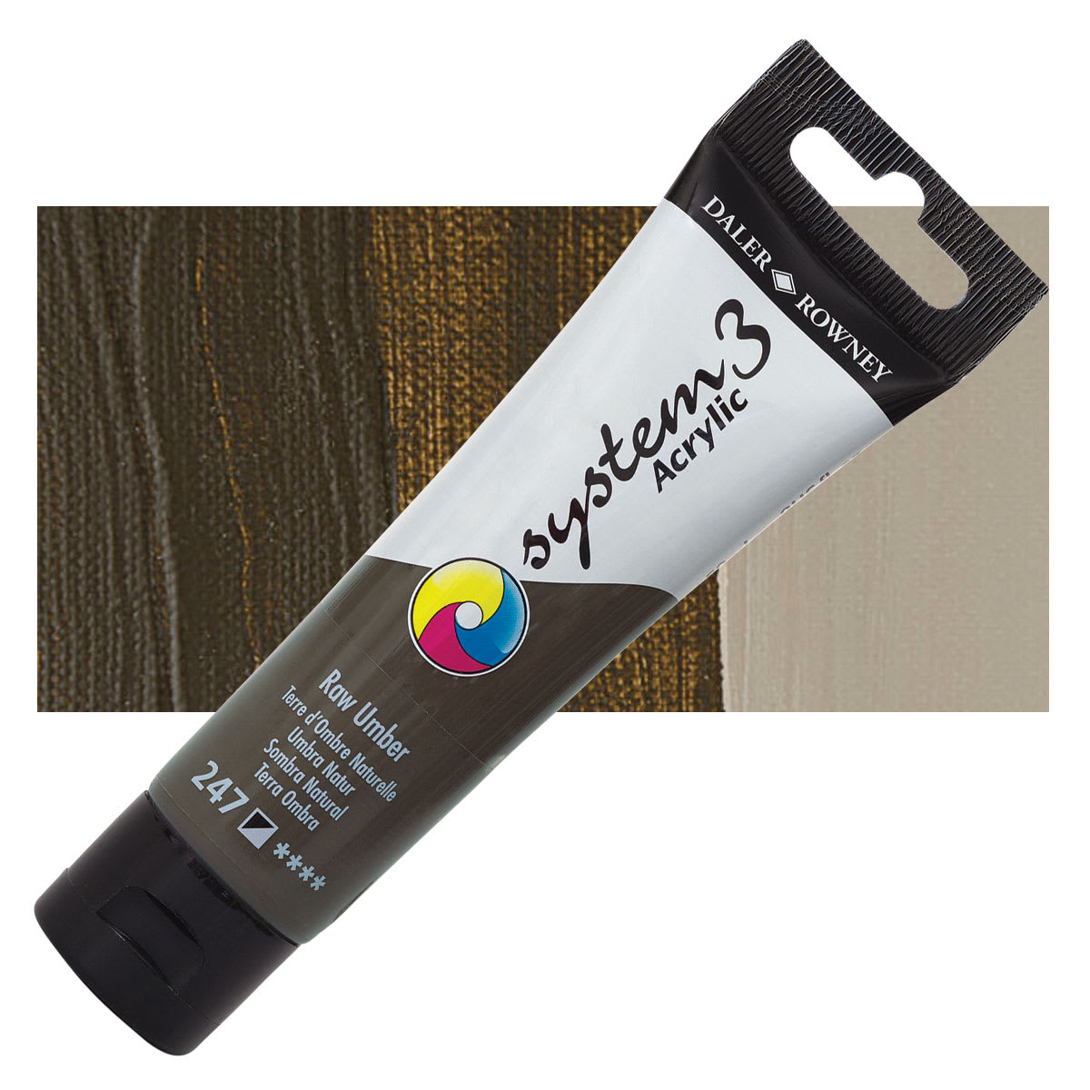 Daler-Rowney System3 Acrylic - Raw Umber, 59 ml tube and swatch