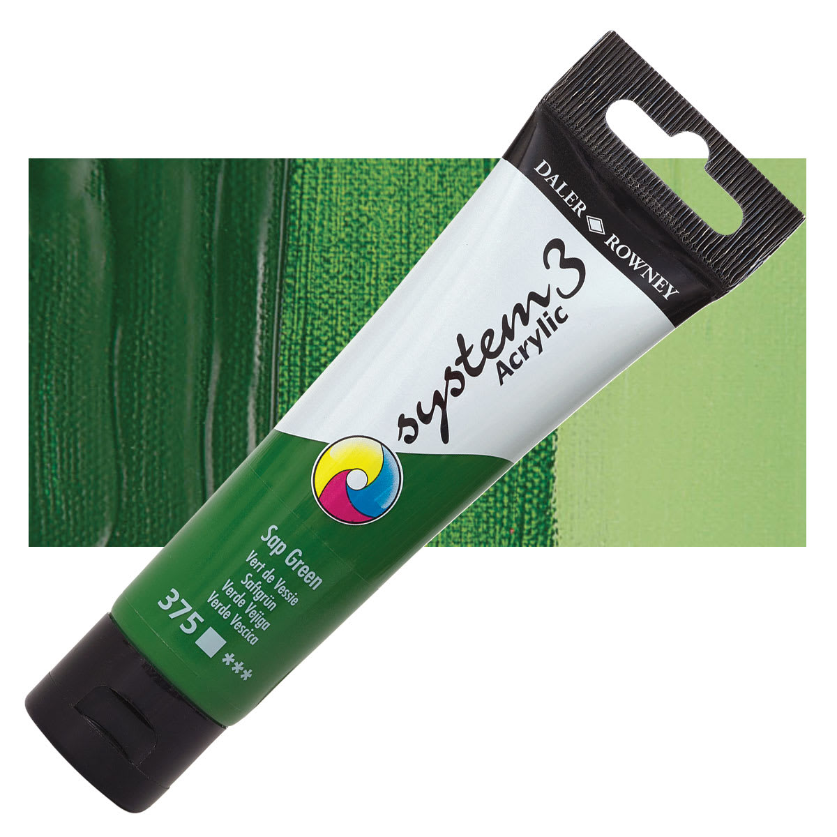 Daler-Rowney System3 Acrylic - Sap Green, 59 ml tube and swatch