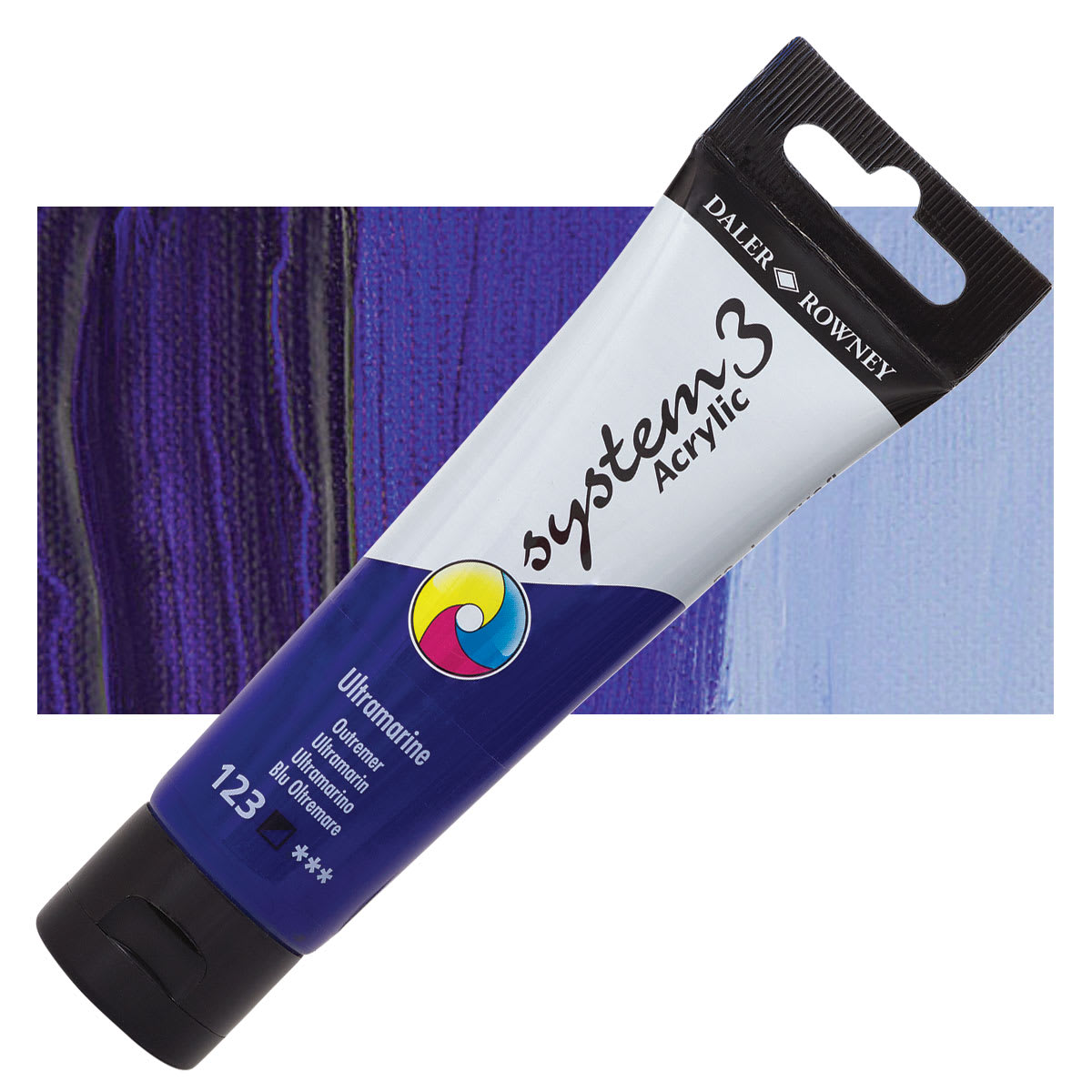 Daler-Rowney System3 Acrylic - Ultramarine, 59 ml tube and swatch