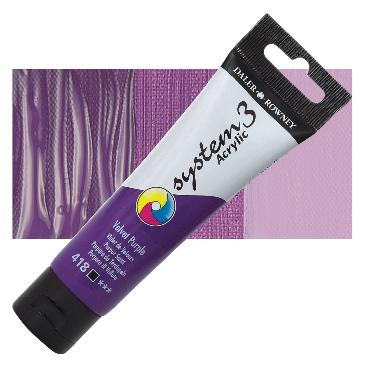 Daler-Rowney System3 Acrylic - Velvet Purple, 59 ml tubeand swatch