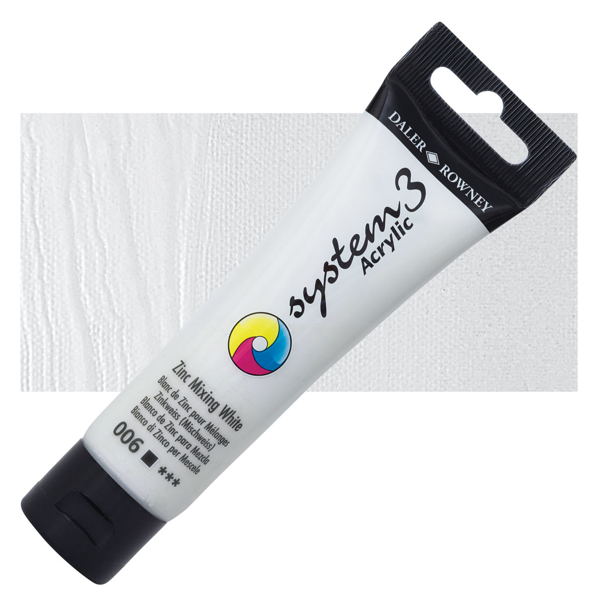 Daler-Rowney System3 Acrylic - Zinc Mix White, 59 ml tube and swatch