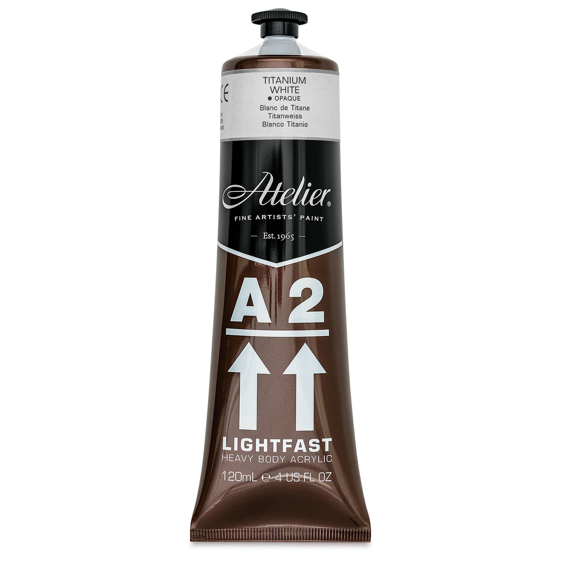 Chroma A2 Student Acrylics - Titanium White, 120 ml tube, front