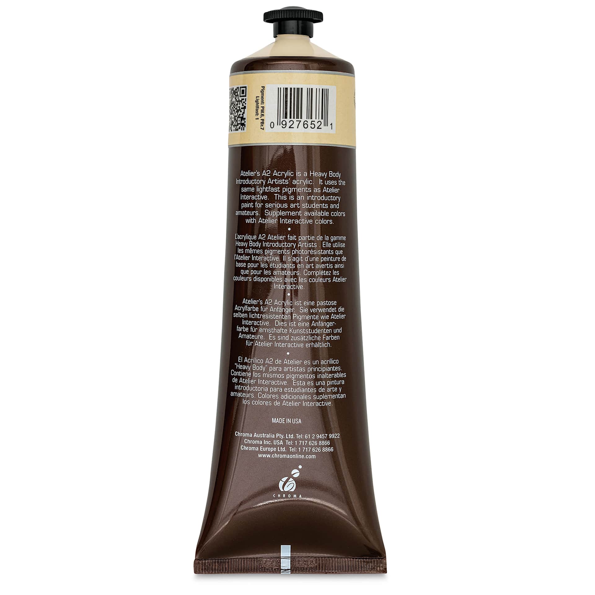 Chroma A2 Student Acrylics - Unbleached Titanium, 120 ml tube, back
