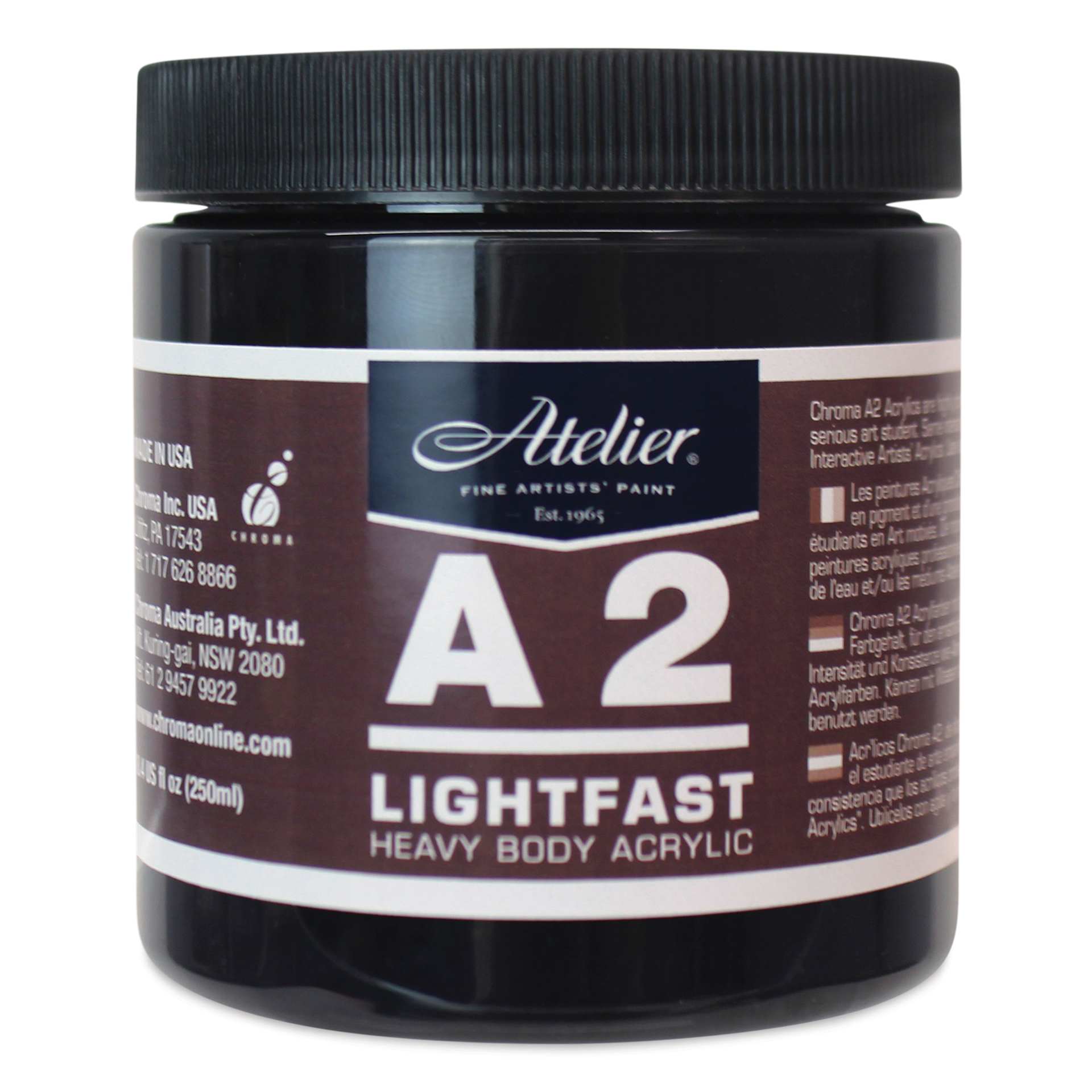 Chroma A2 Student Acrylics - Ivory Black, 250 ml jar
