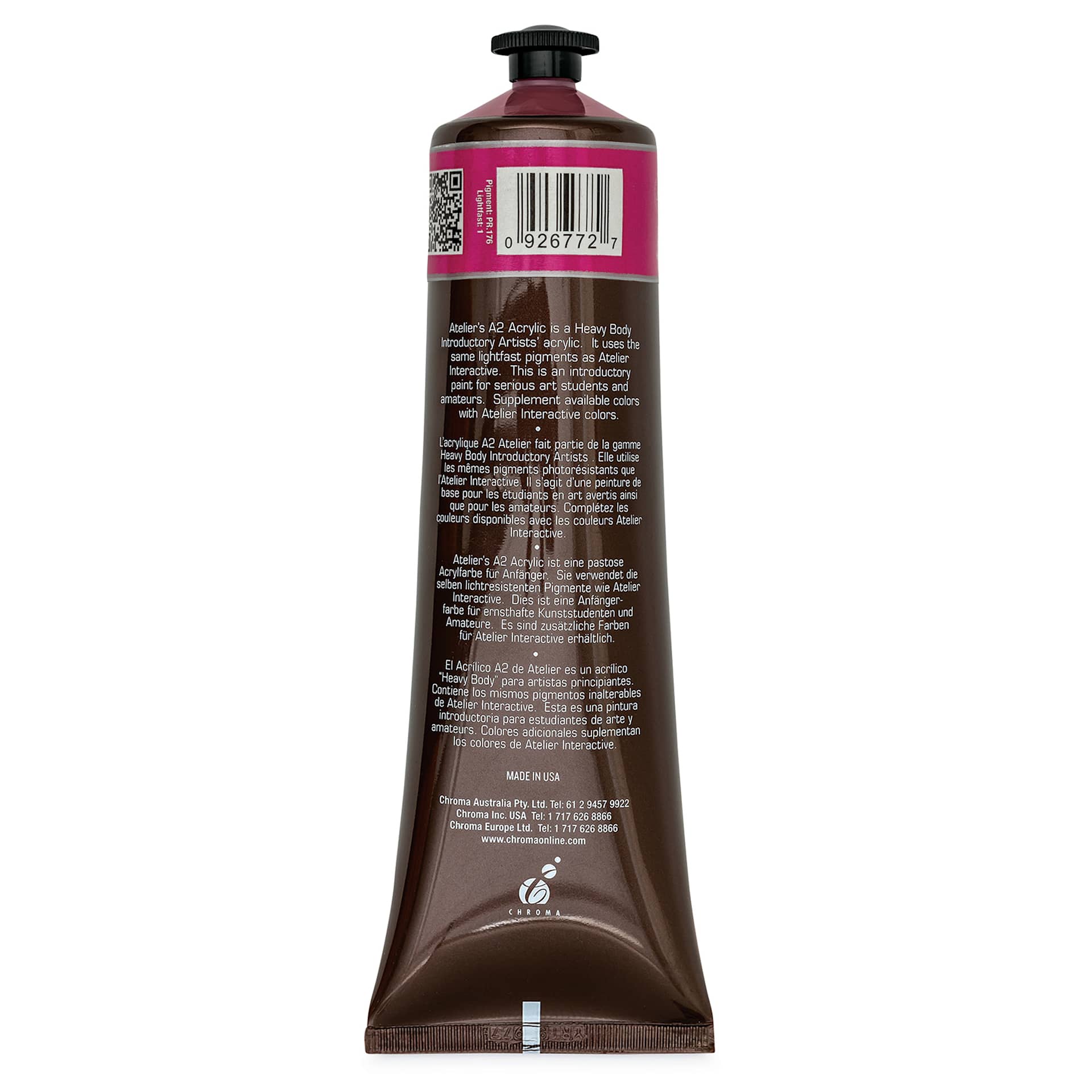 Chroma Atelier A2 Lightfast Heavy Body Acrylic Paint - Alizarine Crimson Hue, 120 ml tube, back