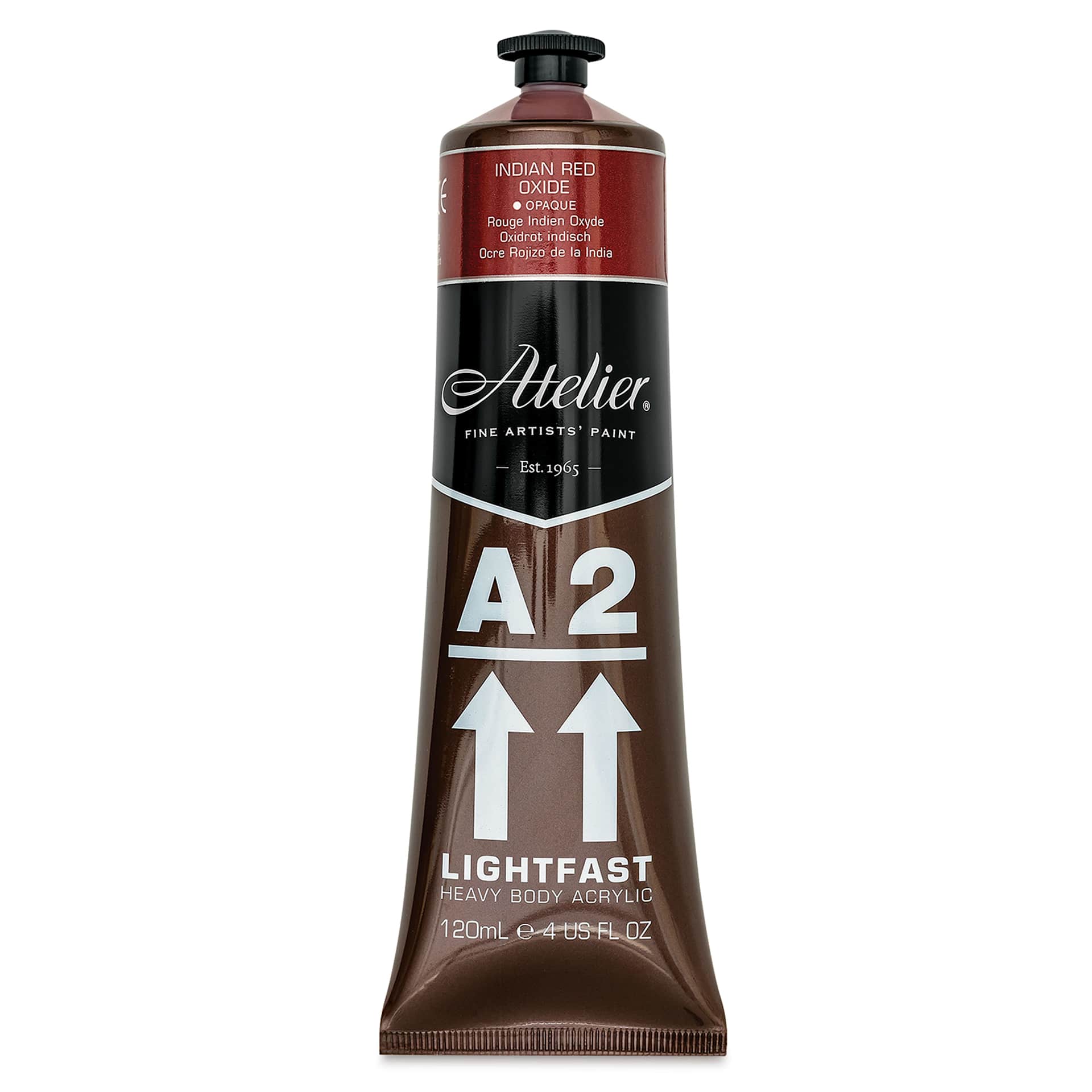 Chroma A2 Student Acrylics - India Red Oxide, 120 ml tube, front Chroma A2 Student Acrylics - India Red Oxide, 120 ml tube, front