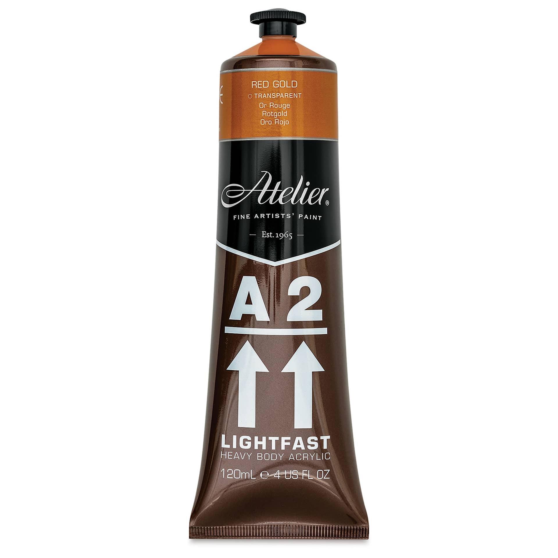 Chroma A2 Student Acrylics - Red Gold, 120 ml tube, front