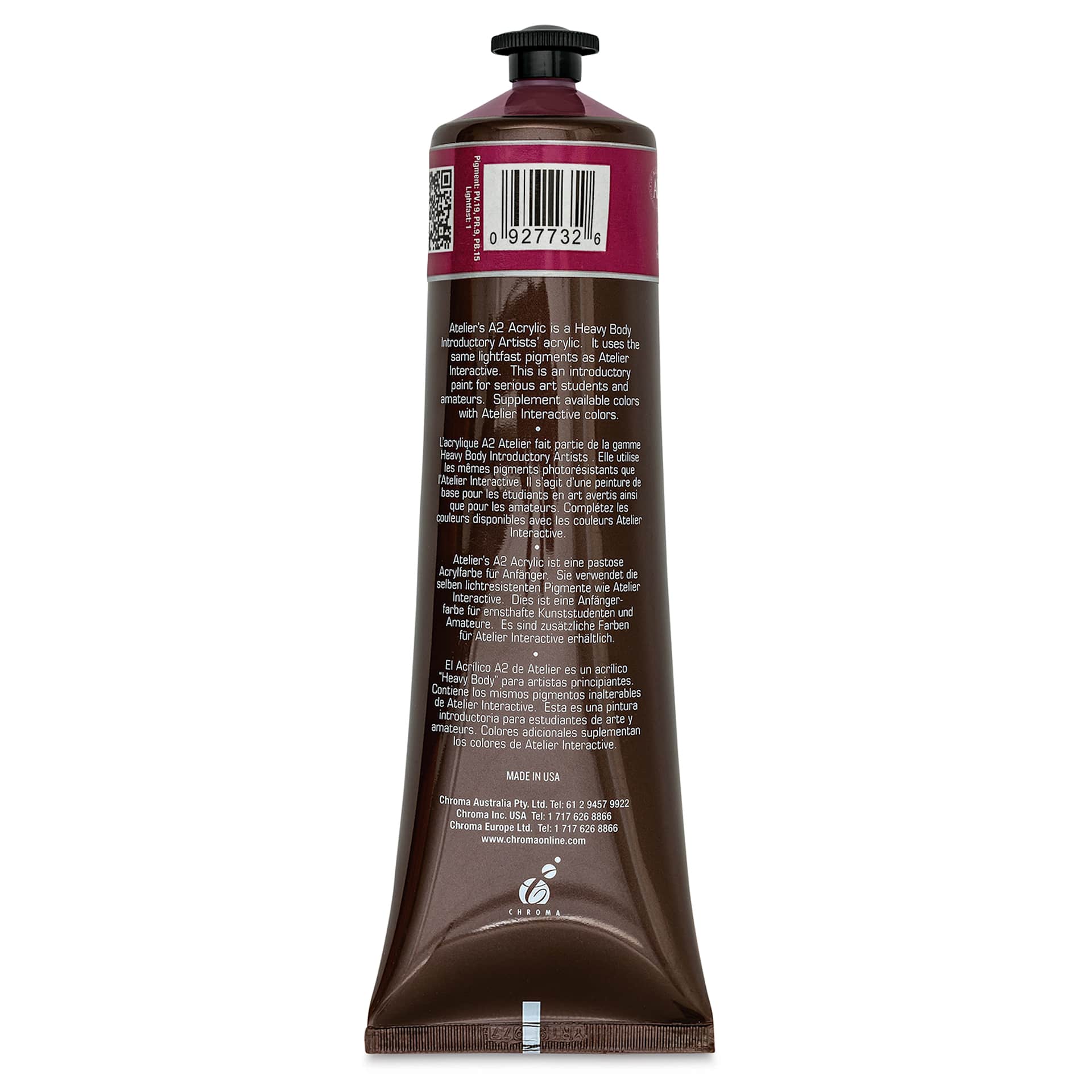 Chroma A2 Student Acrylics - Quinacridone Red Violet Hue, 120 ml tube, back