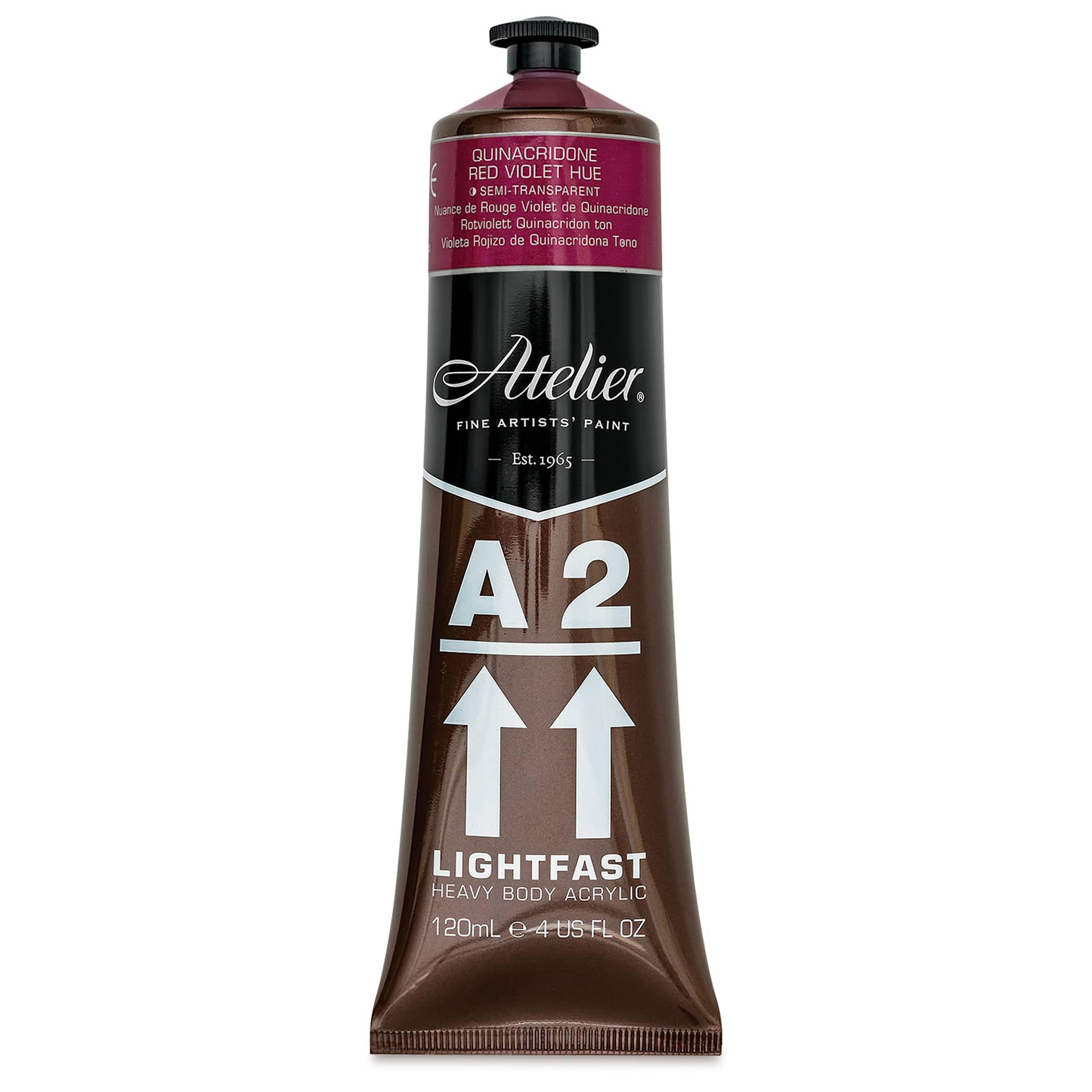 Chroma A2 Student Acrylics - Quinacridone Red Violet Hue, 120 ml tube, front