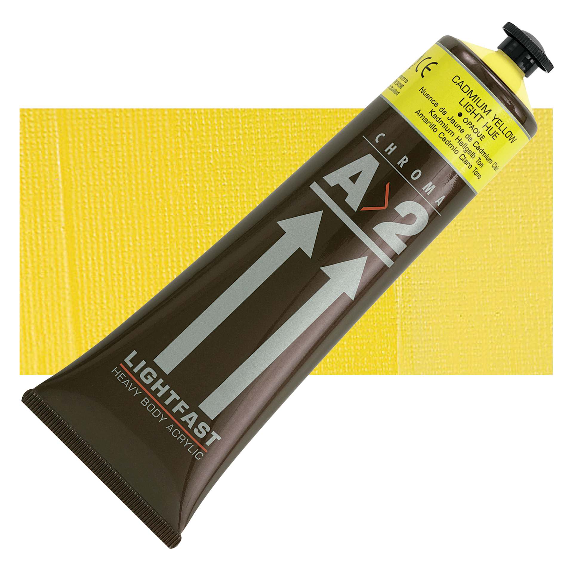 Chroma A2 Student Acrylic - Cadmium Yellow Light Hue, 120 ml tube and swatch
