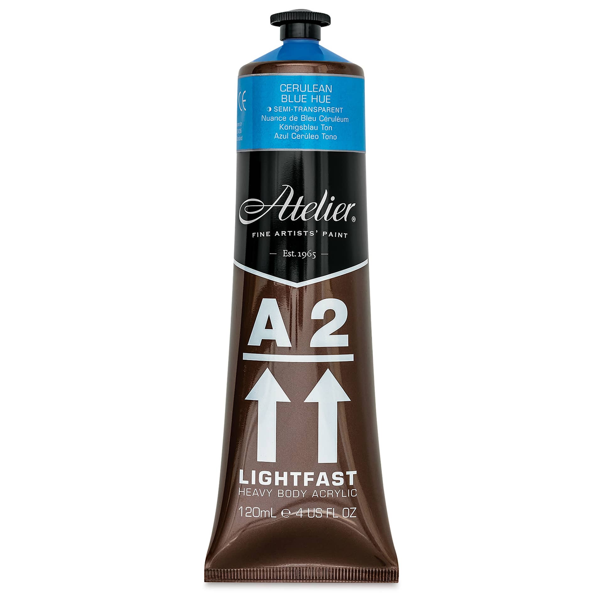 Chroma A2 Student Acrylics - Cerulean Blue Hue, 120 ml tube, front