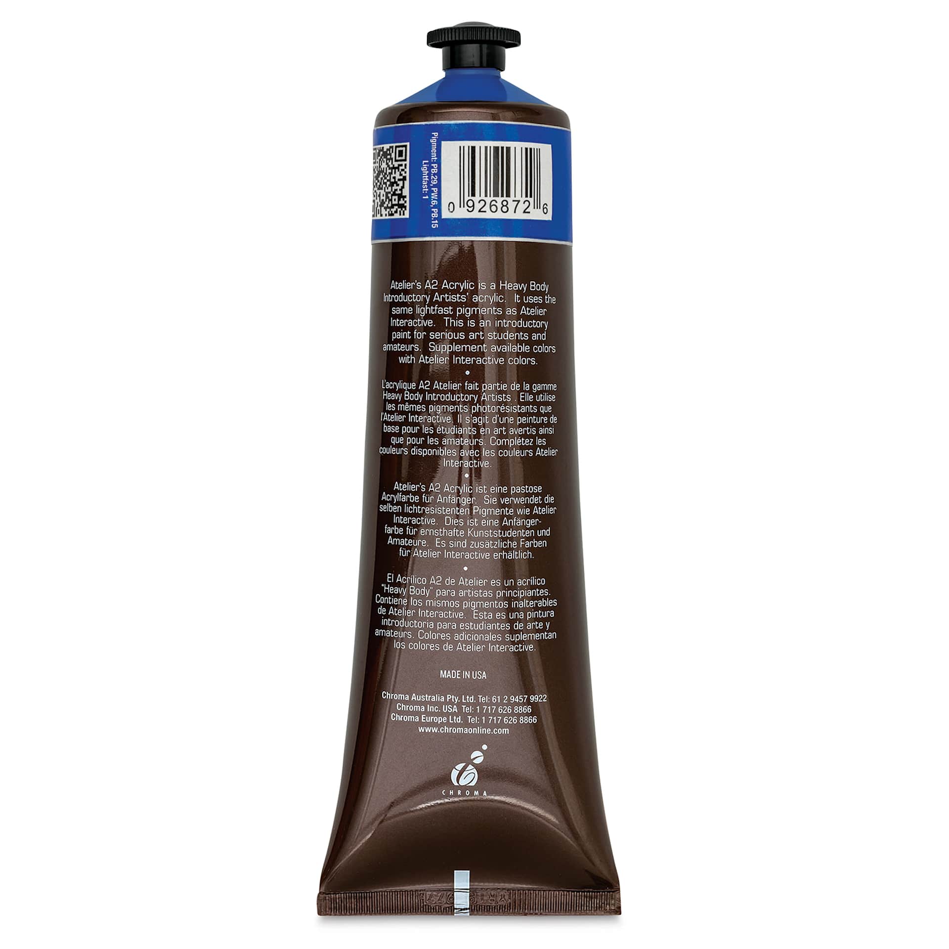 Chroma A2 Student Acrylics - Cobalt Blue Hue, 120 ml tube, back