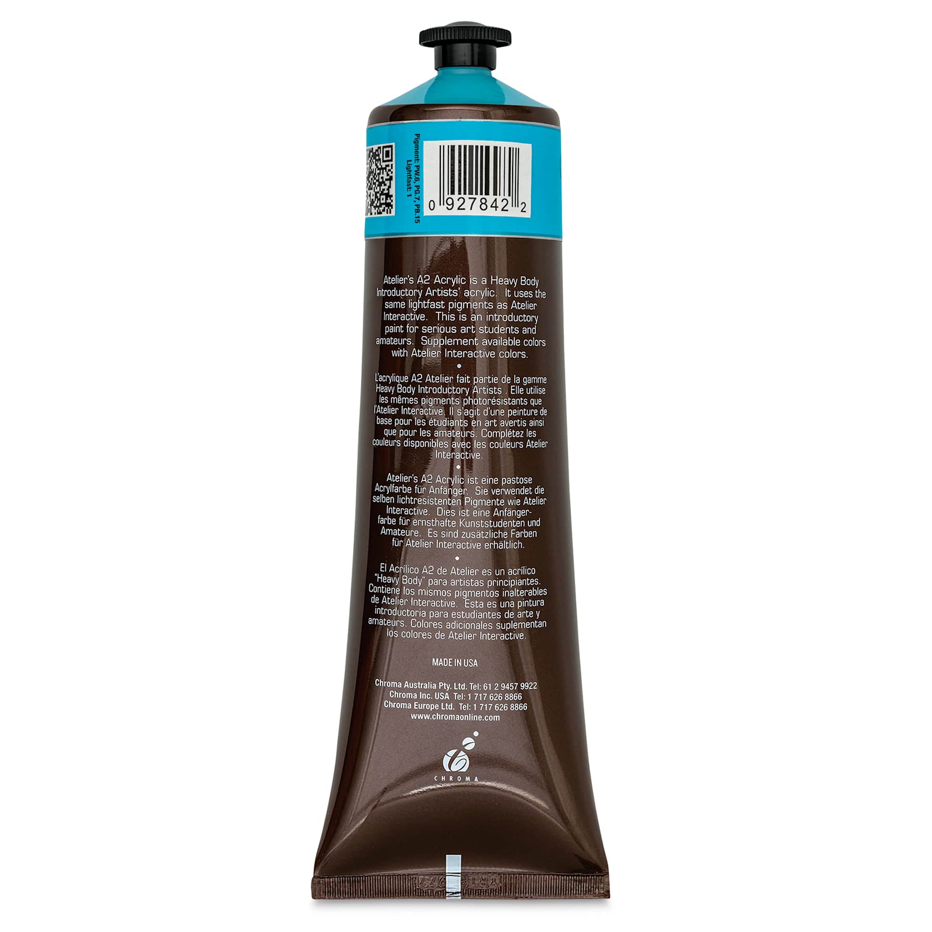 Chroma A2 Student Acrylics - Cobalt Turquoise Light, 120 ml tube, back