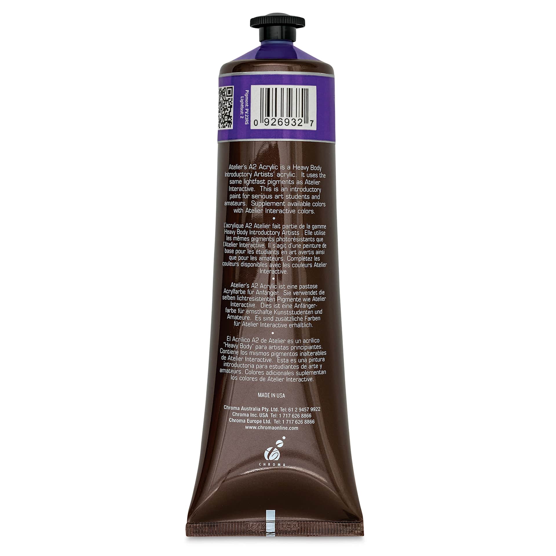 Chroma A2 Student Acrylics - Dioxazine Purple, 120 ml tube, back