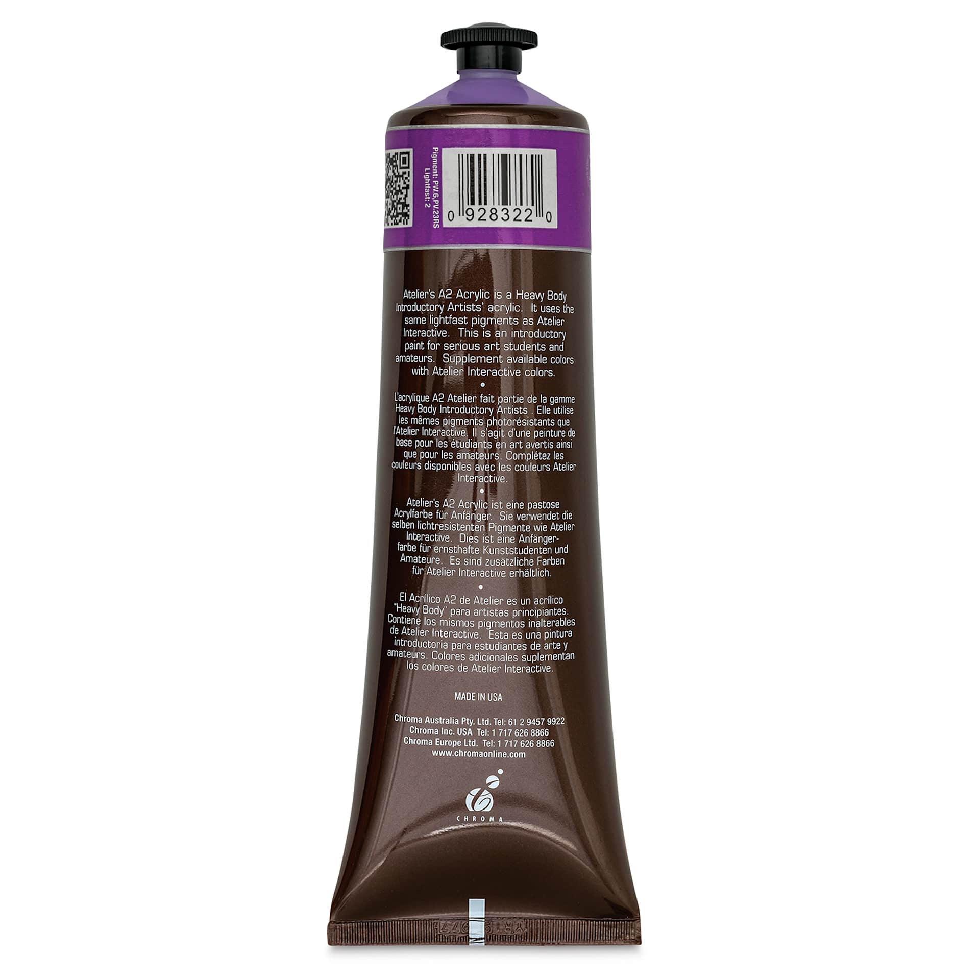 Chroma Atelier A2 Lightfast Heavy Body Acrylic Paint - Brilliant Violet, 120 ml tube, back