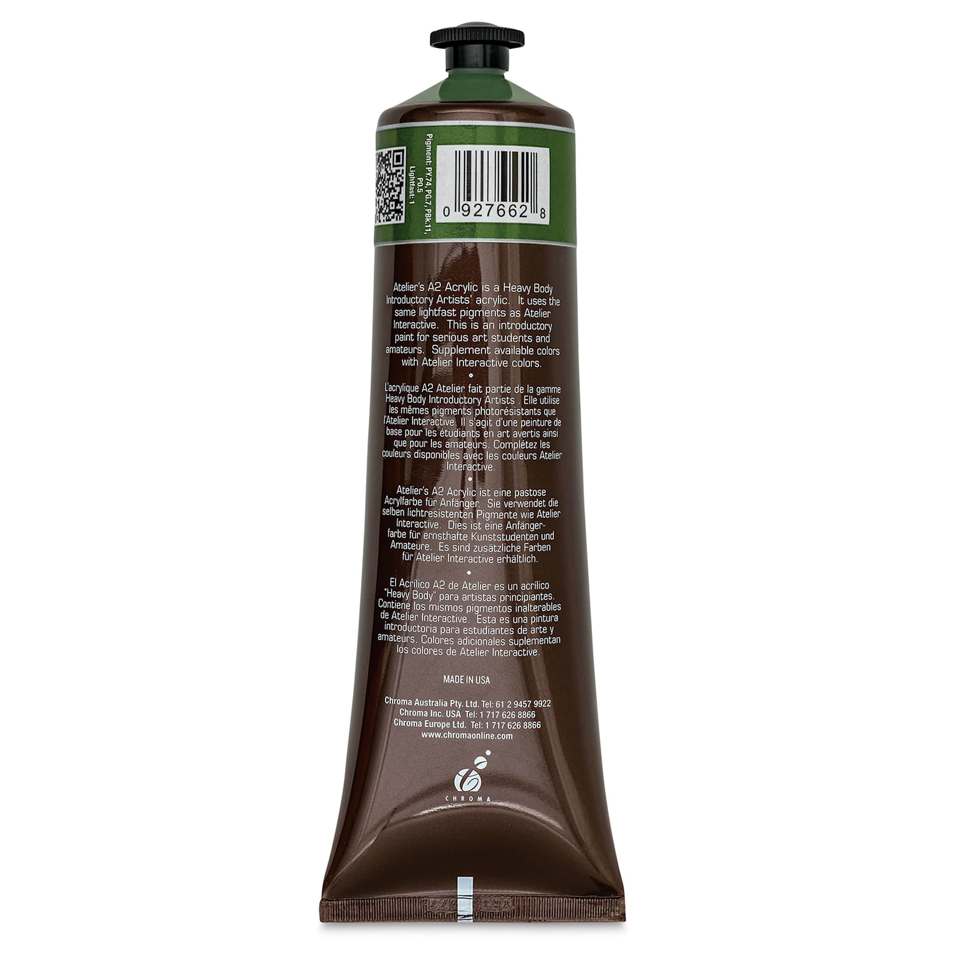 Chroma A2 Student Acrylics - Olive Green Hue, 120 ml tube back