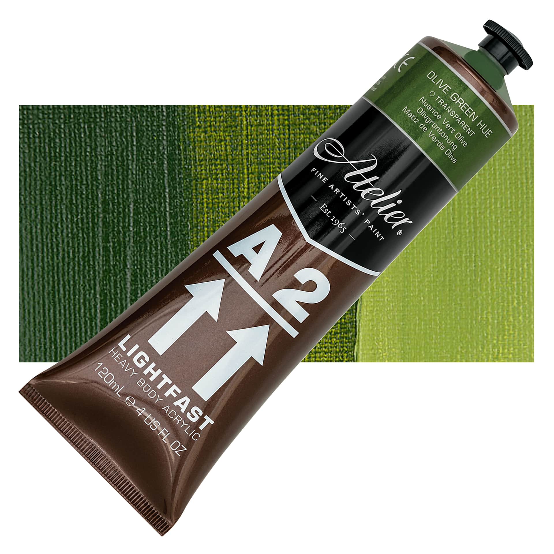 Chroma A2 Student Acrylic - Olive Green Hue, 120 ml tube and swatch