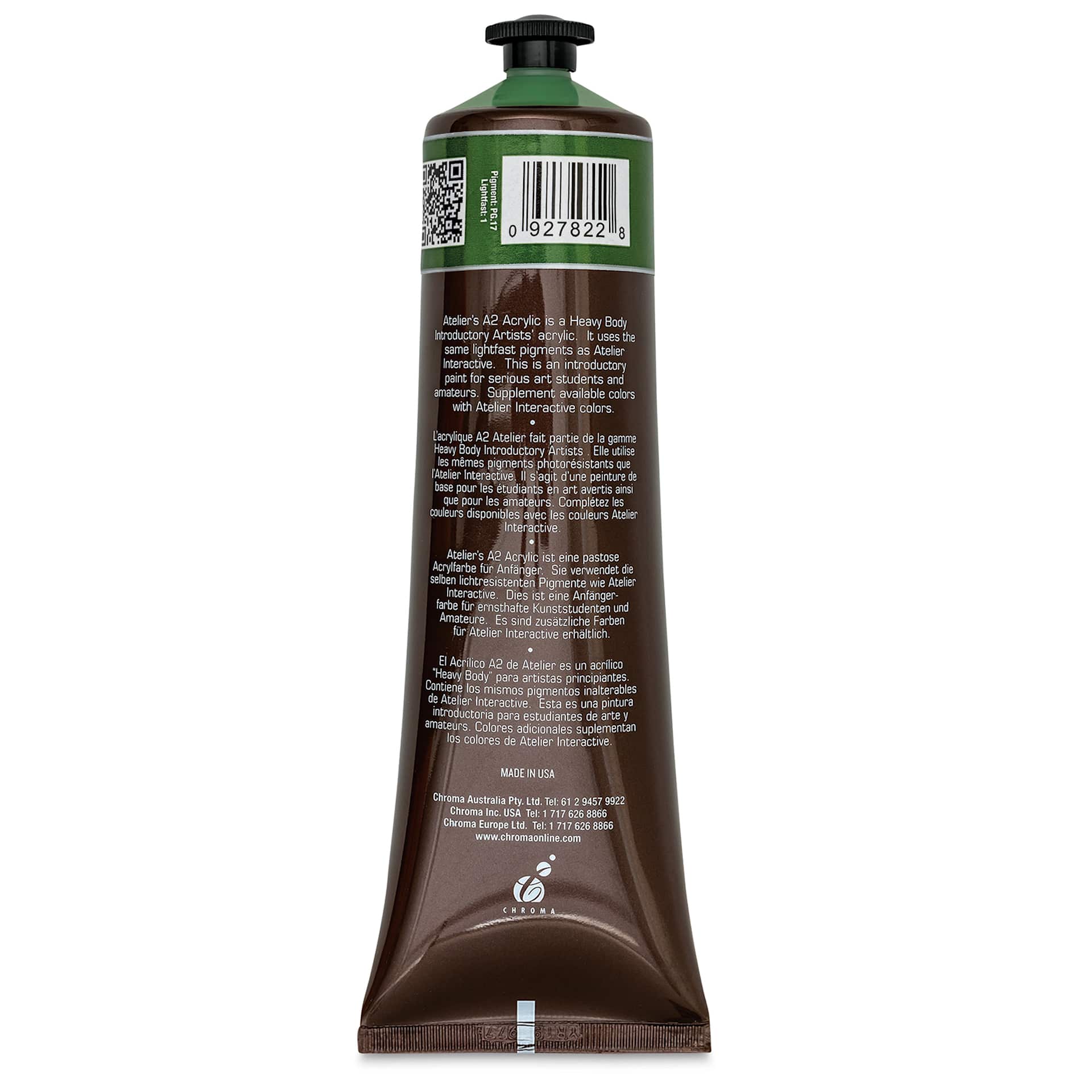 Chroma A2 Student Acrylics - Green Oxide Hue, 120 ml tube, back