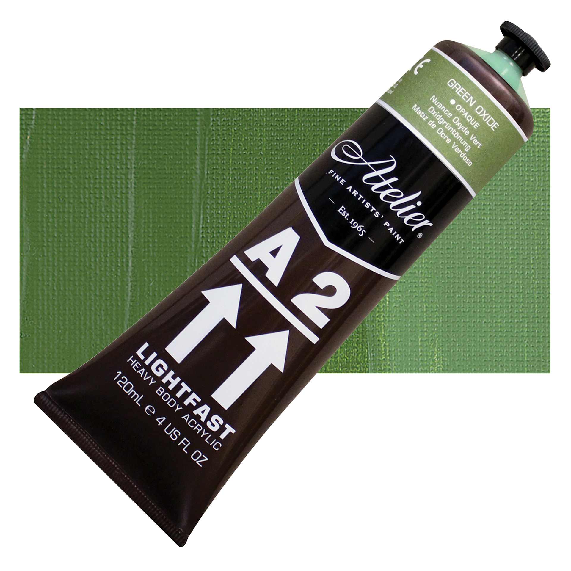 Chroma A2 Student Acrylic - Green Oxide Hue, 120 ml tube and swatch