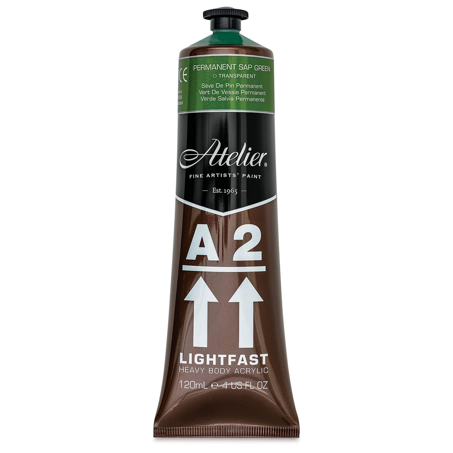 Chroma A2 Student Acrylics - Permanent Sap Green, 120 ml tube, front