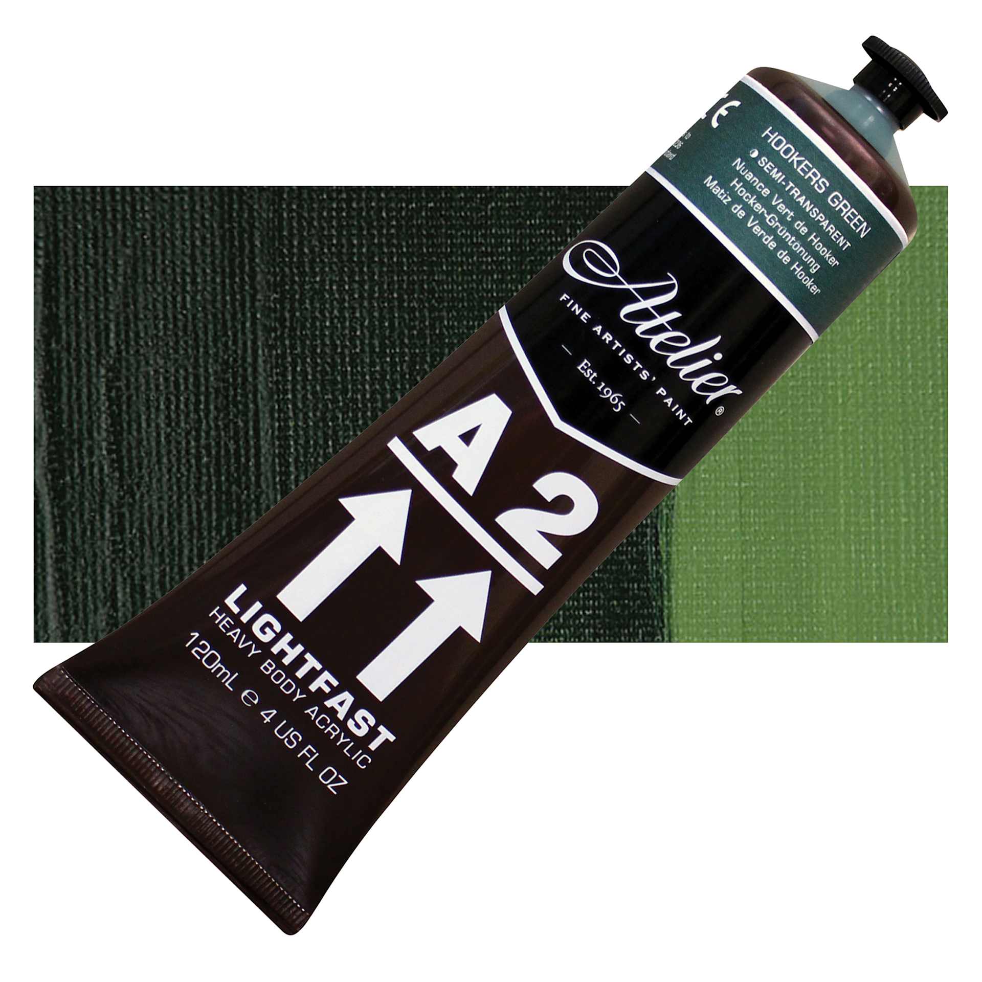 Chroma A2 Student Acrylic - Hookers Green Hue, 120 ml tube and swatch