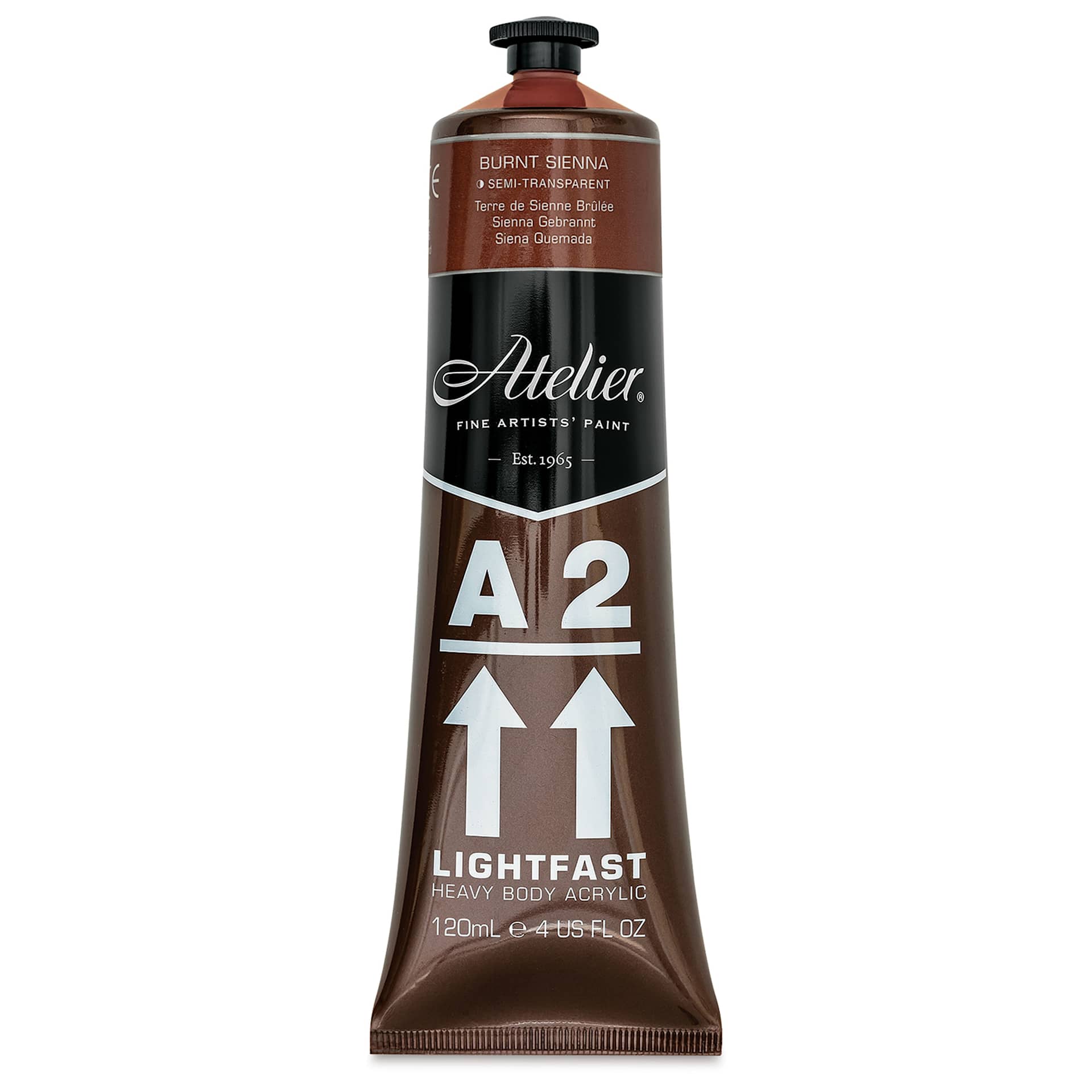 Chroma Atelier A2 Lightfast Heavy Body Acrylic Paint - Burnt Sienna, 120 ml tube, front