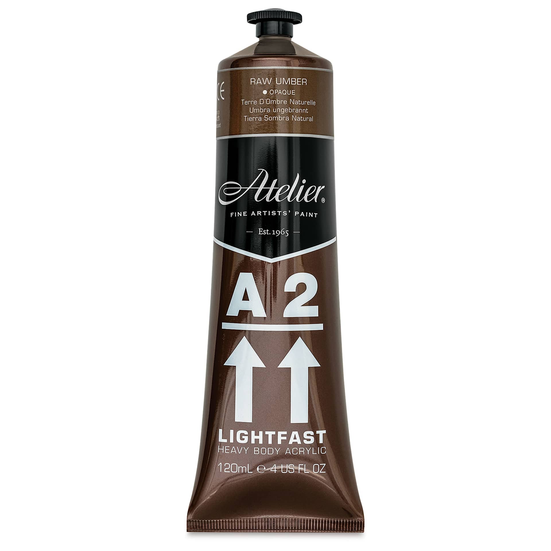 Chroma A2 Student Acrylics - Raw Umber, 120 ml tube, front
