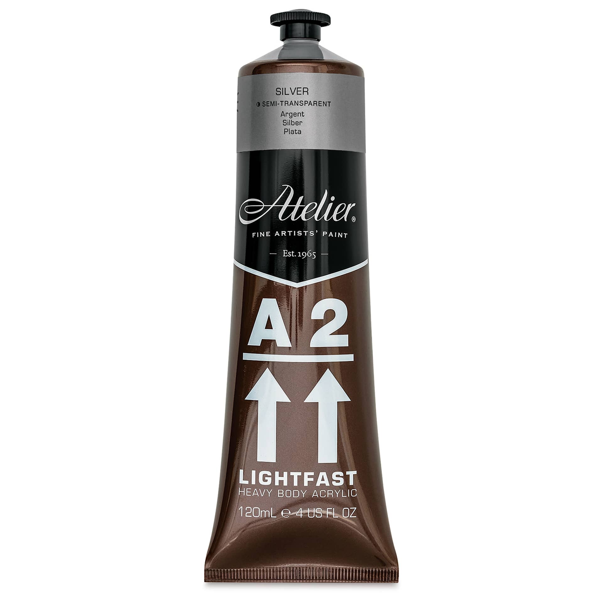 Chroma A2 Student Acrylics - Silver, 120 ml tube, front