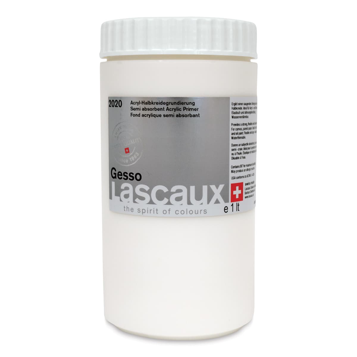 Lascaux Primer Gesso - Front view of 1 liter jar
Lascaux Primer Gesso - Front view of 1 liter jar
