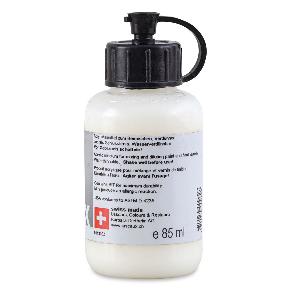 Lascaux Acrylic Medium 3 - Satin, 85 ml bottle back