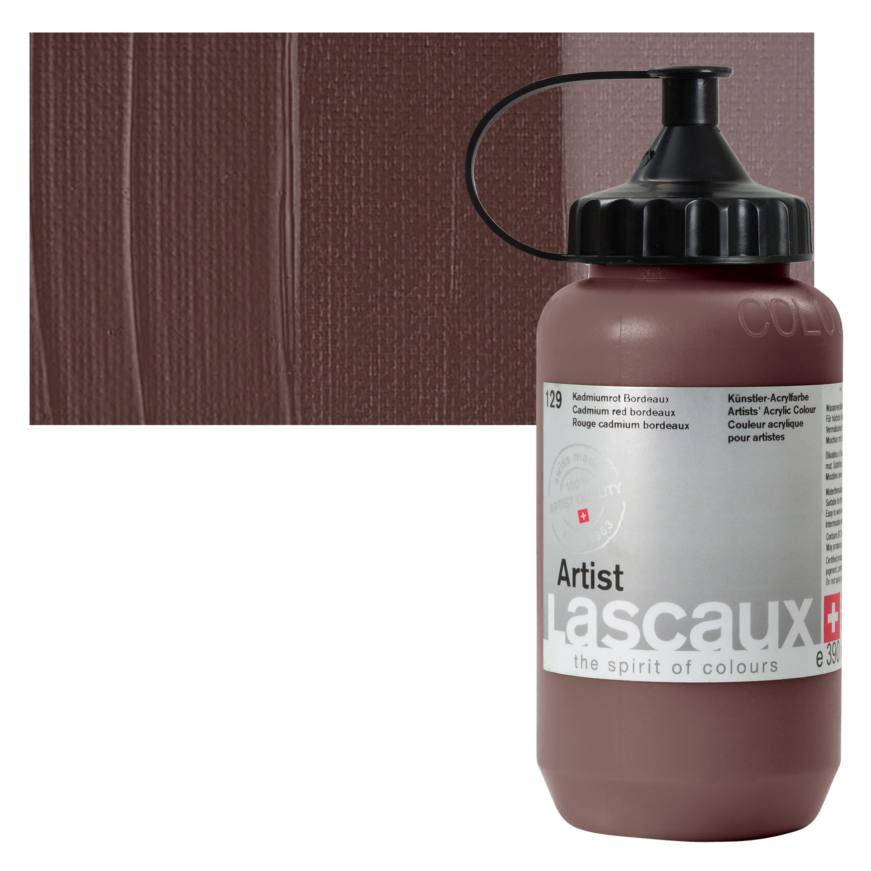 Lascaux Artist Acrylic - Cadmium Red Bordeaux, 390 ml Tube and swatch